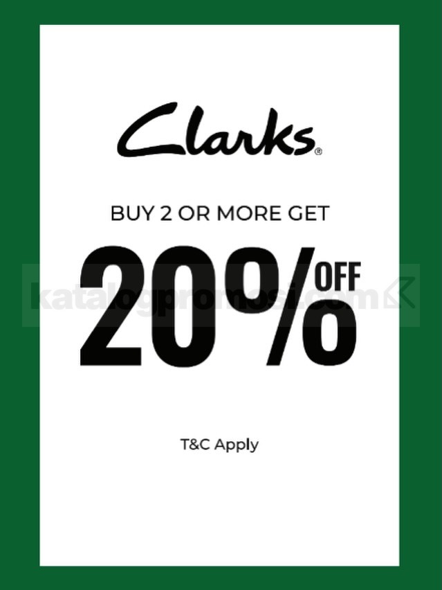 Promo Clarks Buy 2 Diskon 20%* Promo Clarks March Buy 2 Diskon 20% periode 26 Februari 2026 - 10 Maret 2026