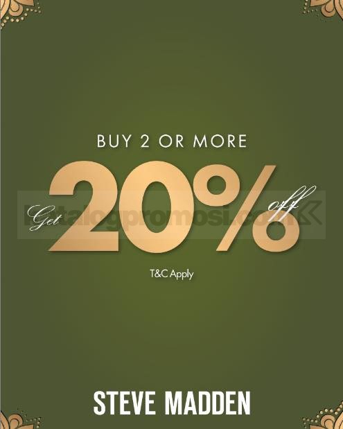 Promo Steve Madden March Diskon 20% Beli 2 Promo Steve Madden March Diskon 20% Beli 2 periode 26 Februari - 29 Maret 2026