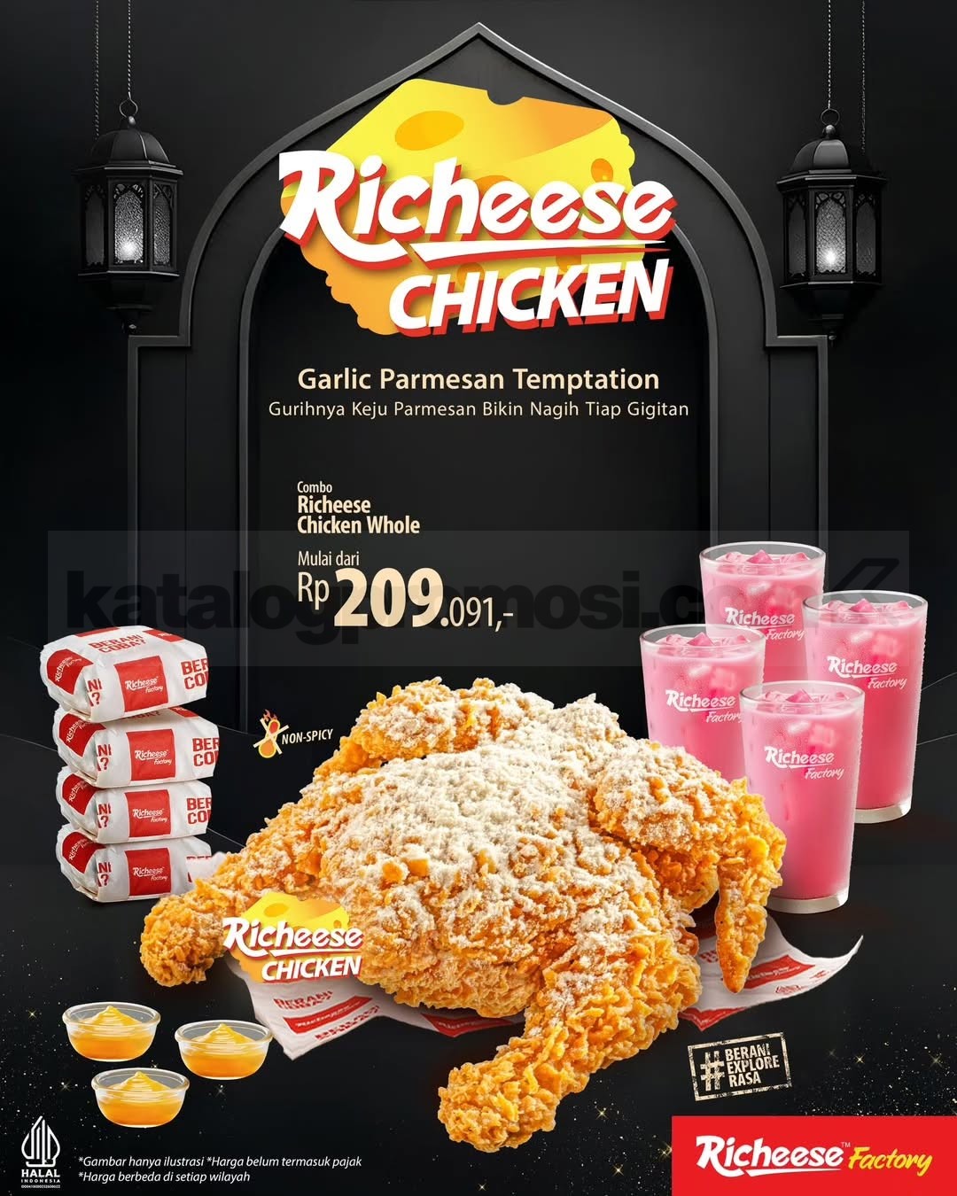 Promo Richeese NEW! Combo Chicken Whole mulai Rp. 209.091 Promo Richeese NEW! Combo Chicken Whole mulai Rp. 209.091 dengan 1 ayam utuh dan 4 rice 4 drink