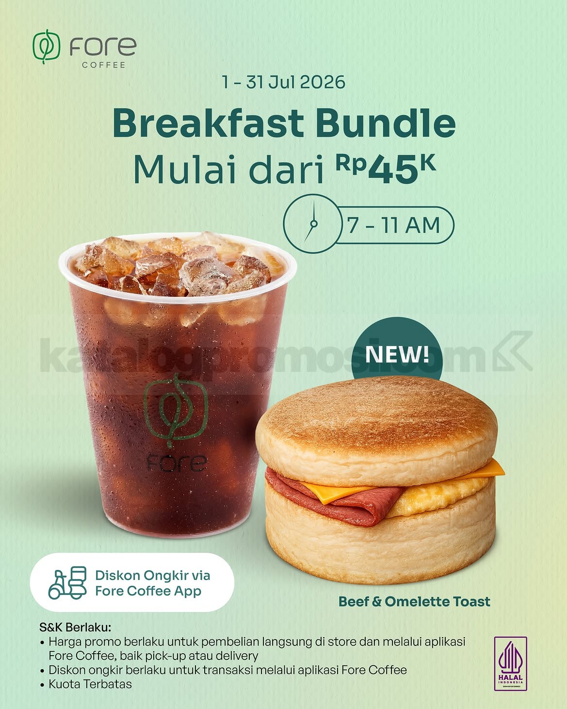 Promo Fore Coffee Breakfast Bundle Mulai Rp. 45.000 Promo Fore Coffee Breakfast Bundle mulai Rp. 45.000 dengan Beef & Omelette Toast dan kopi untuk sarapan.