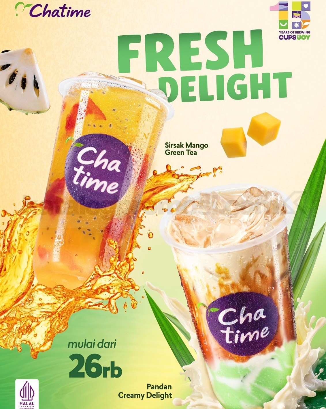 Promo Chatime NEW Sirsak Mango Green Tea dan Pandan Creamy Delight Mulai 26 Ribu* Promo Chatime NEW Sirsak Mango Green Tea dan Pandan Creamy Delight mulai Rp. 26.000 minuman edisi Lebaran