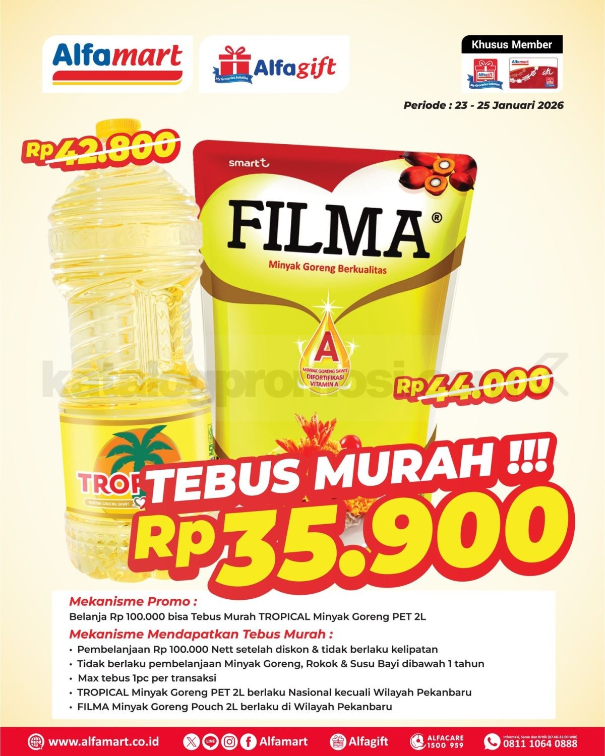 Promo ALFAMART Tebus Murah Minyak Goreng 2 Liter Rp. 35.900 Promo ALFAMART Tebus Murah Minyak Goreng 2 Liter Rp. 35.900 periode 23 – 25 Januari 2026