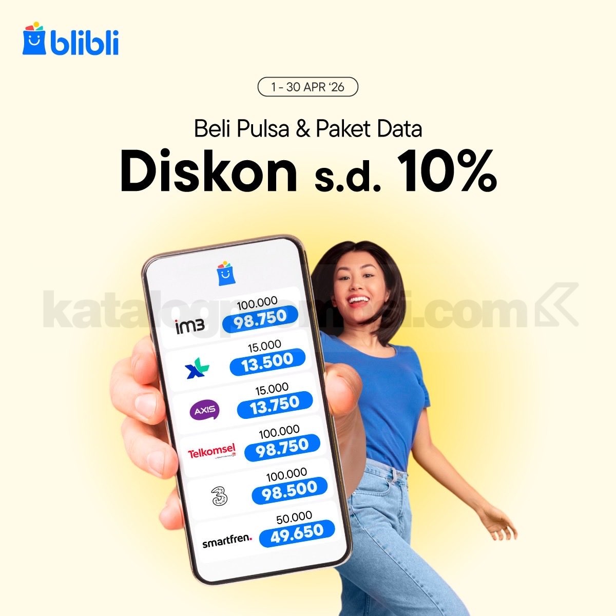 Promo Blibli Pulsa & Kuota Diskon hingga 10% Promo Blibli pulsa & kuota diskon hingga 10 persen semua provider April 2026