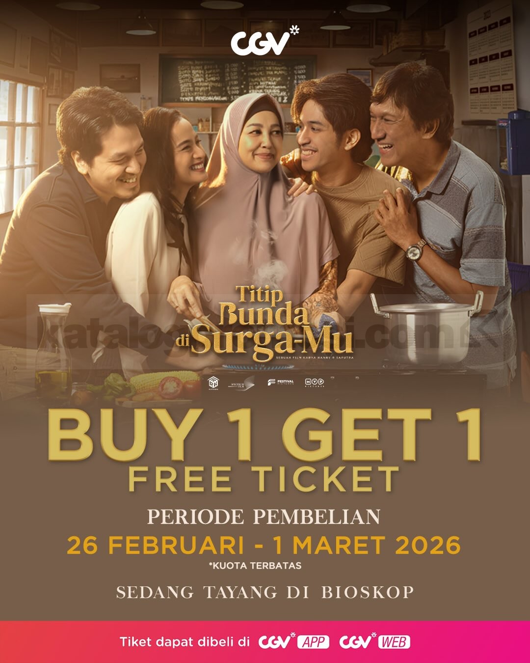 Promo CGV Beli 1 Gratis 1 Tiket Titip Bunda di Surga-mu Promo CGV Beli 1 Gratis 1 Tiket Titip Bunda di Surga-mu periode Februari Maret 2026