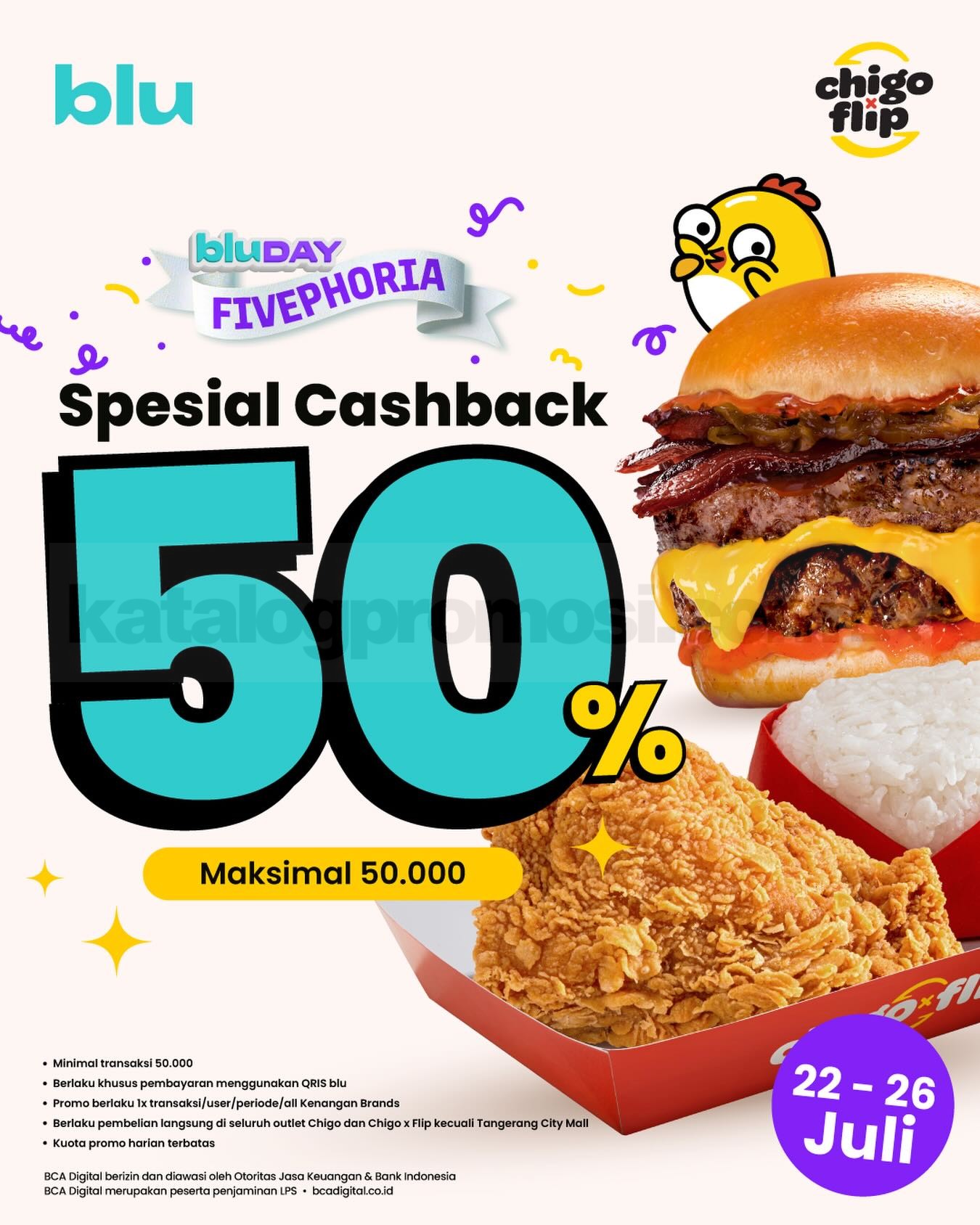 Promo Chigo x Flip bluDAY FIVEPHORIA Cashback 50% Promo Chigo x Flip bluDAY FIVEPHORIA Cashback 50% dengan Maks. Rp. 50.000 dengan pembayaran QRIS blu.