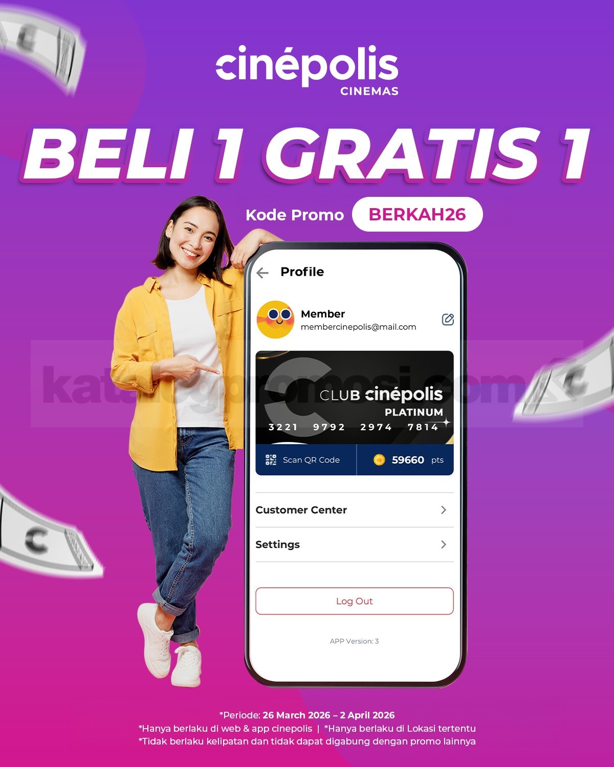 Promo Cinépolis Beli 1 Gratis 1 Tiket Nonton Promo Cinépolis Beli 1 Gratis 1 Tiket Nonton pakai kode BERKAH26