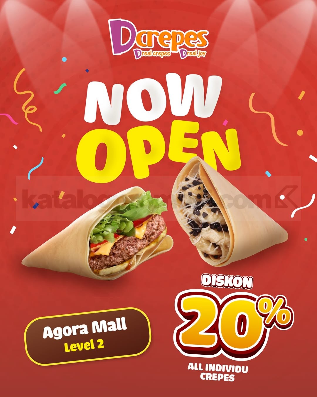 Promo Dcrepes Opening Agora Mall Diskon 20% Promo Dcrepes Opening Agora Mall diskon 20% semua menu individu sampai 19 Mei 2026