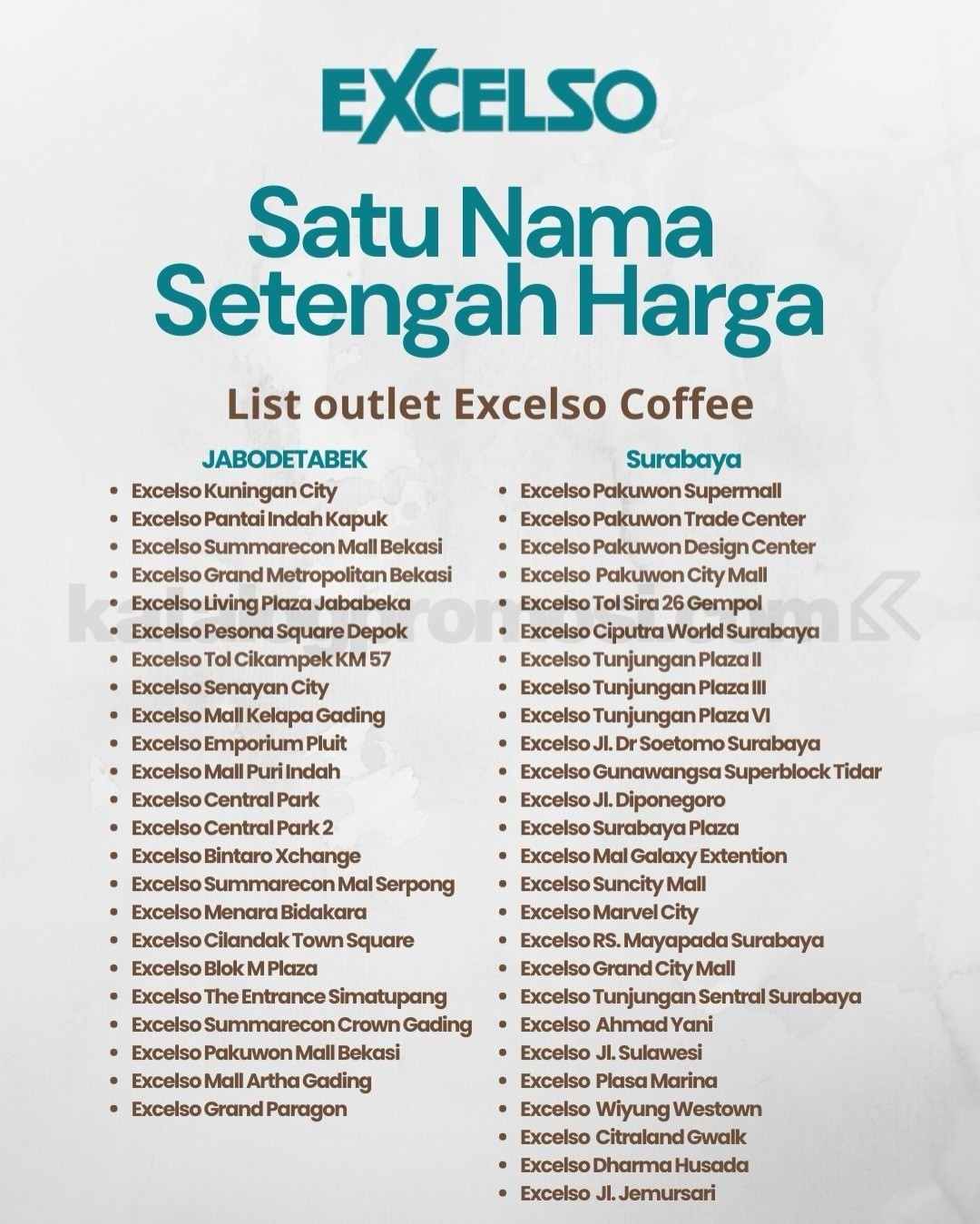 Promo EXCELSO Diskon 50% Pemilik Nama Tunggal Promo EXCELSO Diskon 50% Pemilik Nama Tunggal 2