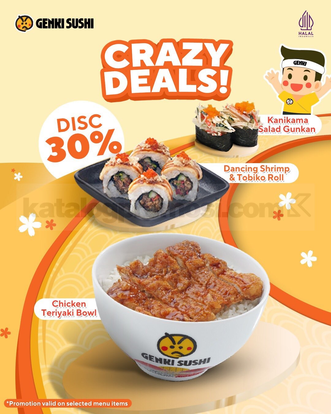 Promo Genki Sushi Crazy Deals Menu Favorit Diskon 30% Promo Genki Sushi Crazy Deals Menu Favorit Diskon 30% dengan harga mulai Rp. 18.000 hingga akhir Januari 2026.