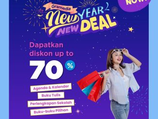 Promo Gramedia New Year New Deal diskon hingga 70% untuk agenda, kalender, perlengkapan sekolah, dan buku pilihan