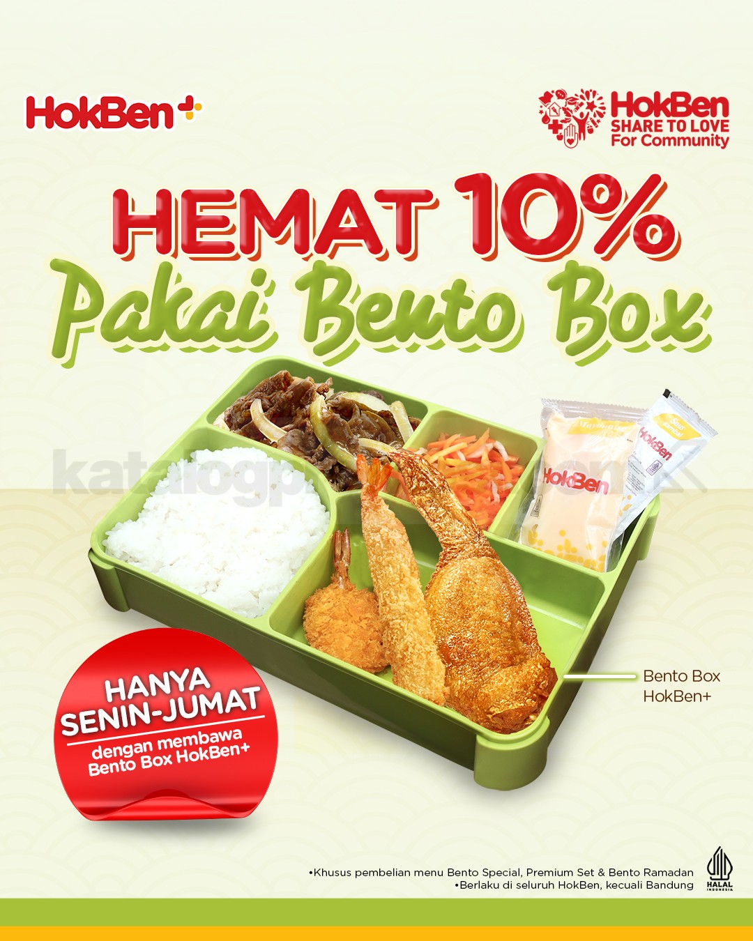 Promo HokBen Bento Box Diskon 10% Bawa Wadah Sendiri Promo HokBen Bento Box Diskon 10% bawa Bento Box HokBen+ di outlet HokBen