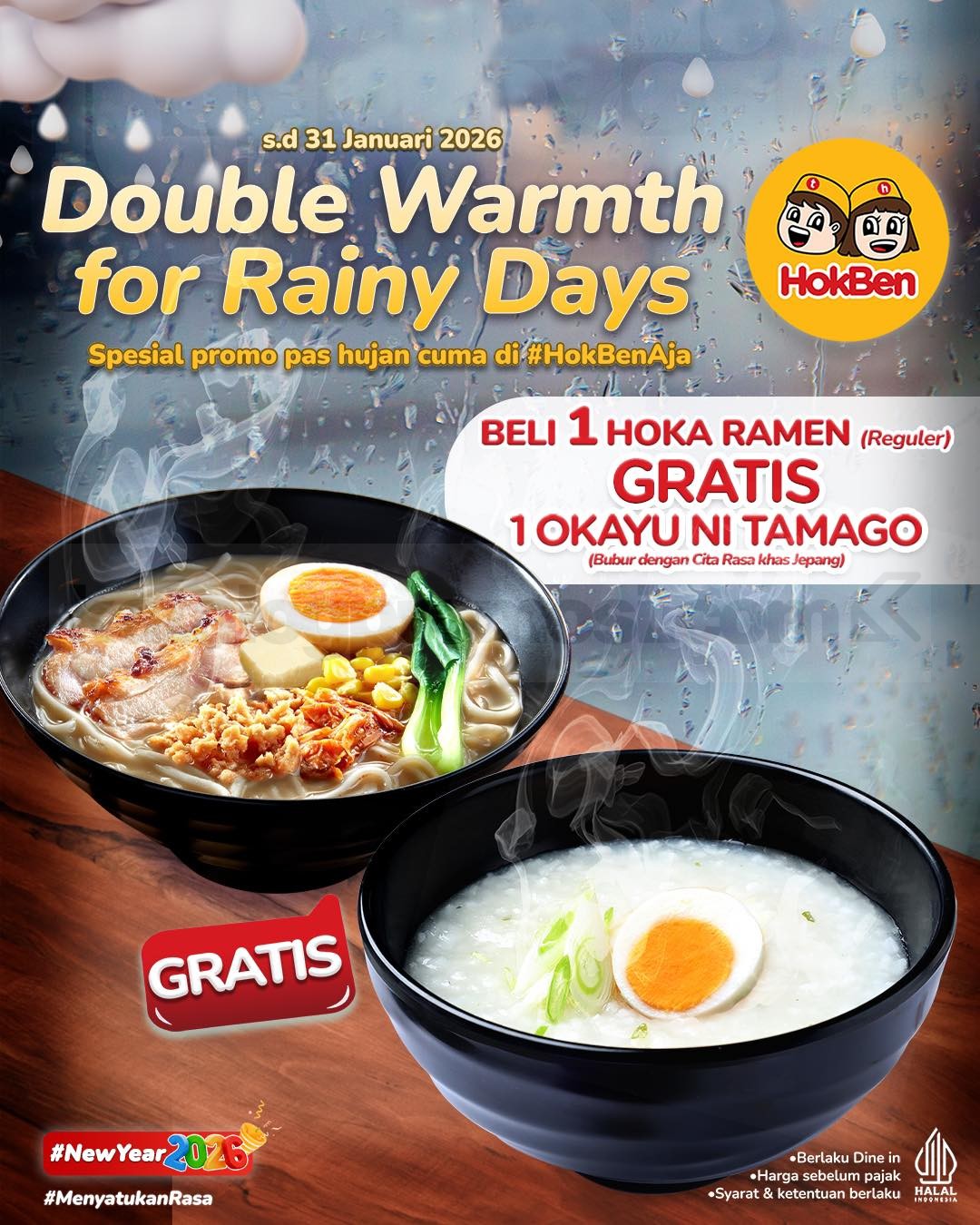Promo HokBen Double Warmth Beli 1 GRATIS 1 saat Hujan Promo HokBen Double Warmth Beli 1 GRATIS 1 pas hujan