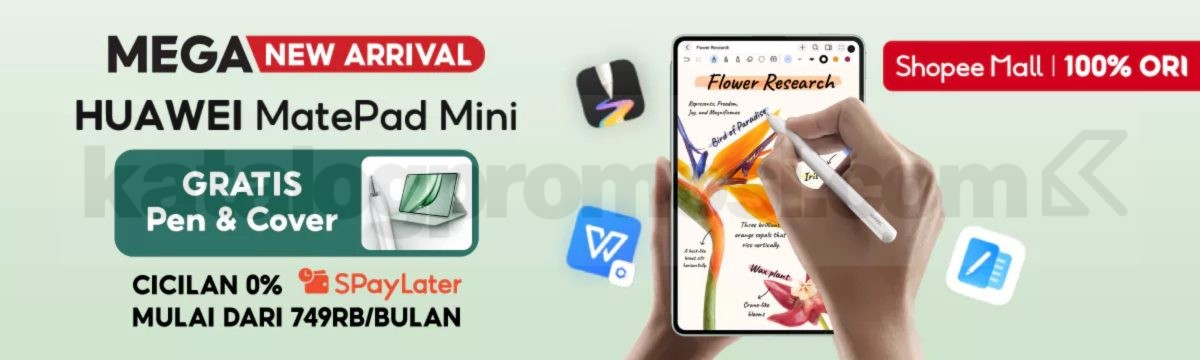Promo Huawei NEW! MatePad Mini Gratis Pen dan Cover Promo Huawei NEW! MatePad Mini Gratis Pen dan Cover dengan bonus Huawei M-Pencil (3rd Gen) dan Folio Cover di Shopee.