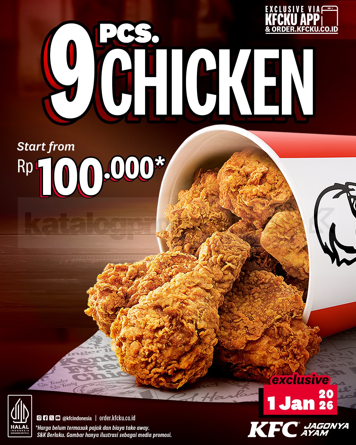 Promo KFC 3.3 Double Date 9 Pcs Ayam Rp. 100.000 Promo KFC 3.3 Double Date 9 Pcs Ayam Rp. 100.000 via KFCKU App 03 Maret 2026