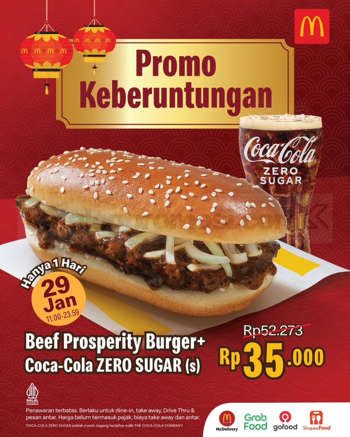 Promo McDonalds Beef Prosperity + Drink Rp. 35.000 Promo McDonald’s Beef Prosperity + Drink Rp. 35.000 tanggal 29 Januari 2026