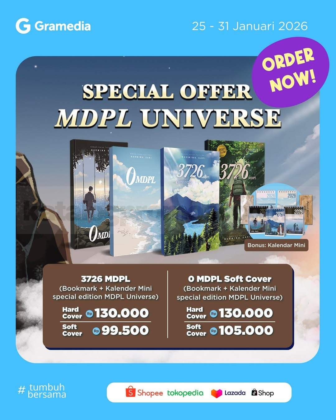 Promo MDPL Universe Koleksi Buku Mulai Rp. 89.550 + Bonus Eksklusif Promo MDPL Universe mulai Rp. 89.550 + bonus bookmark dan kalender mini