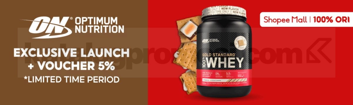 Promo Optimum Nutrition Gold Standard Whey S’mores Voucher 5% Promo Optimum Nutrition Gold Standard Whey S’mores voucher 5% di Shopee Mall