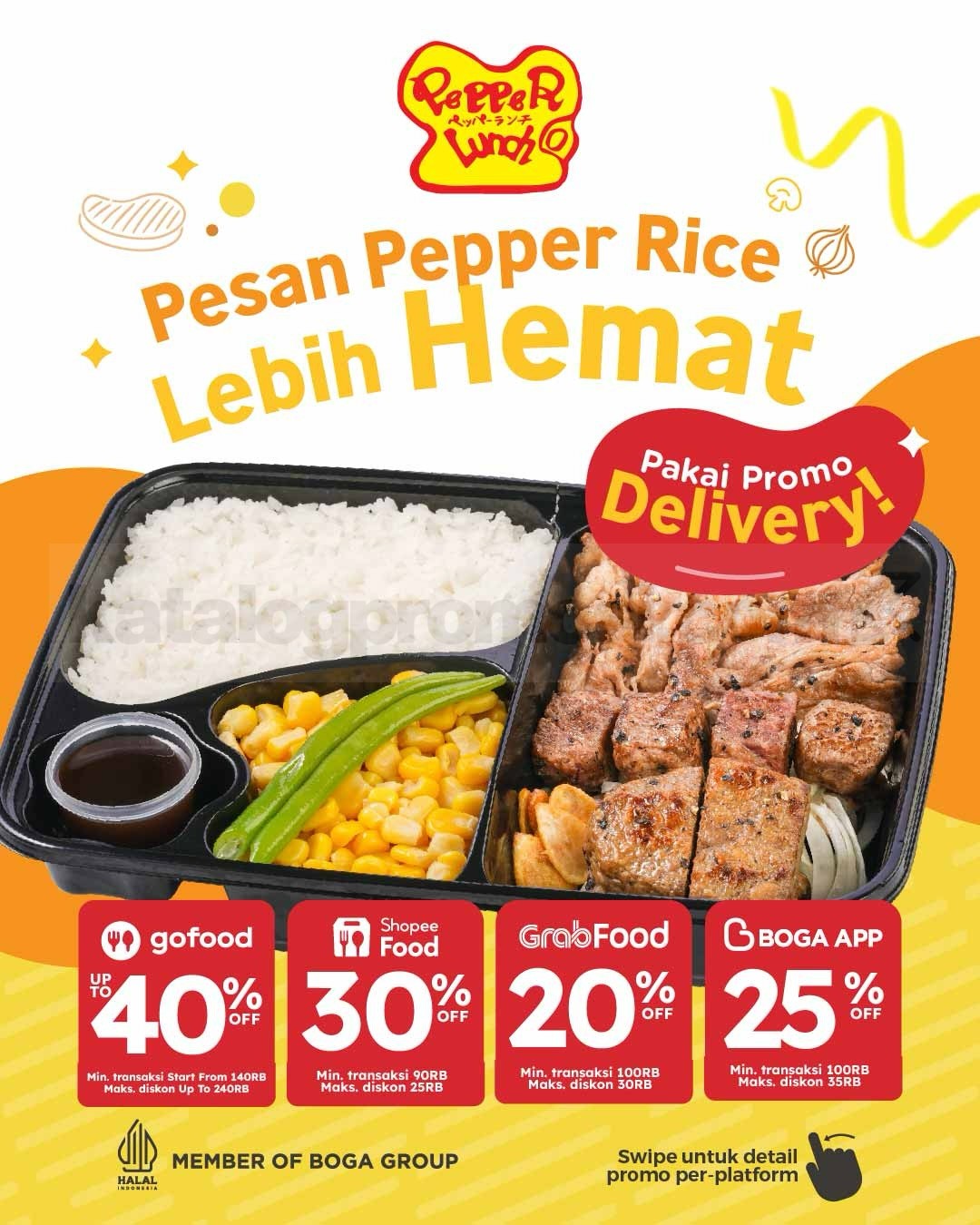 Promo Pepper Lunch Delivery Diskon hingga 40% Promo Pepper Lunch Delivery diskon hingga 40% untuk pesan menu favorit via aplikasi