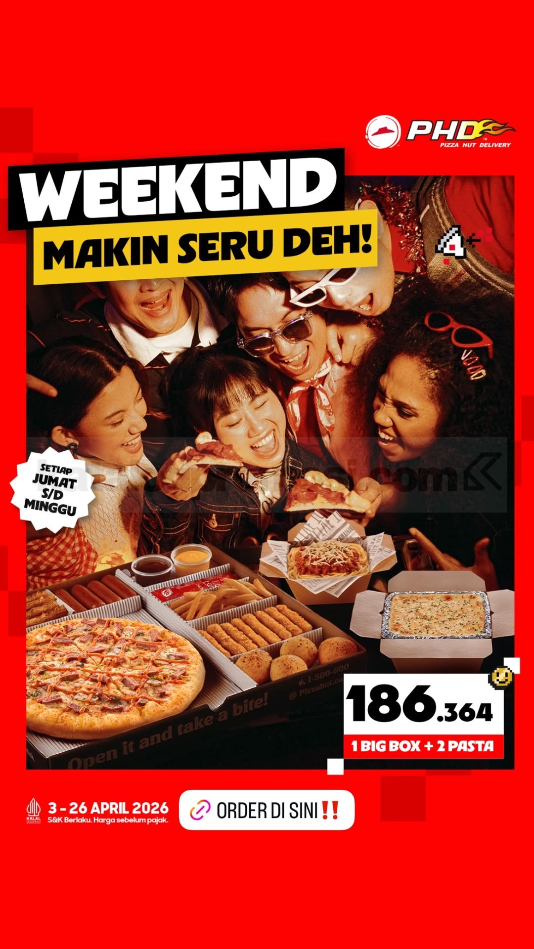 Promo PHD Spesial Weekend Big Box + 2 Pasta Rp. 186.364 Promo PHD Spesial Weekend Big Box + 2 Pasta Rp. 186.364