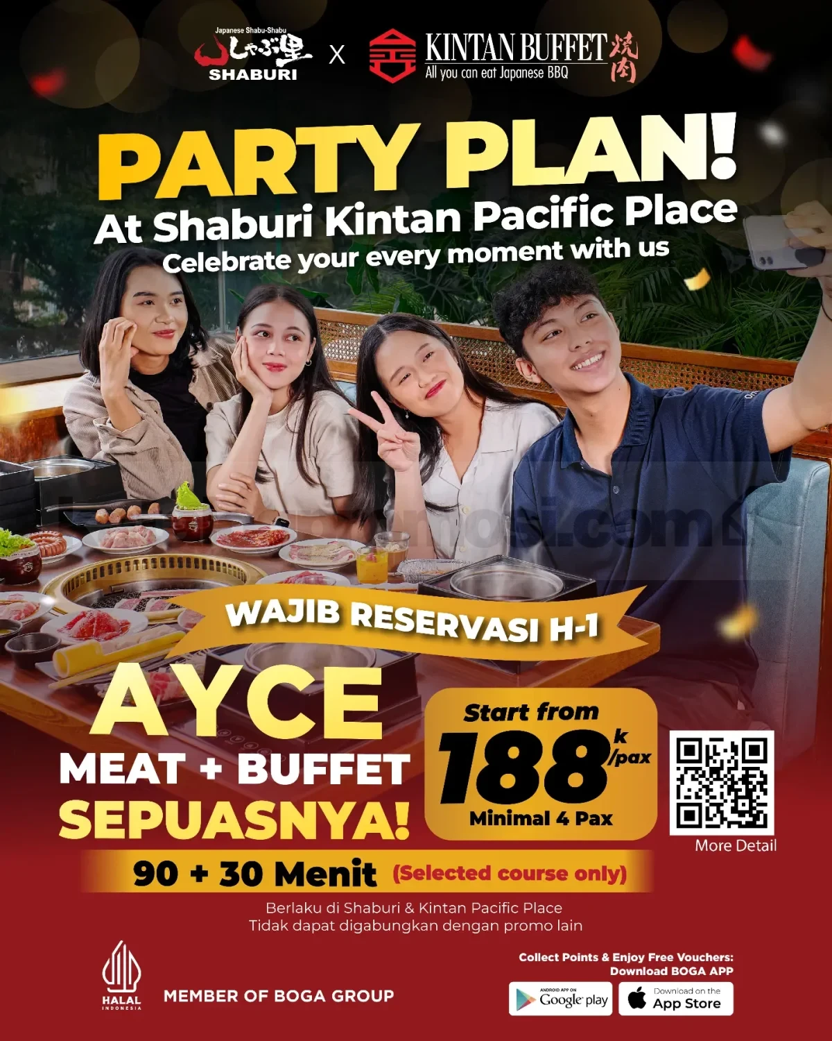 Promo SHABURI KINTAN BUFFET Party Plan AYCE Rp. 188.000 Promo SHABURI KINTAN BUFFET Party Plan AYCE Rp. 188.000 di outlet Pacific Place Mall Jakarta.