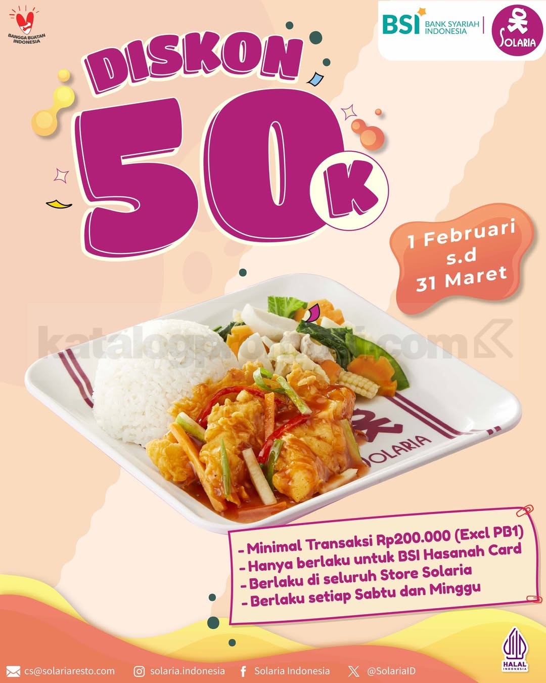 Promo Solaria Diskon Rp. 50ribu BSI Hasanah Card Promo Solaria Diskon Rp. 50ribu BSI Hasanah Card cashback weekend