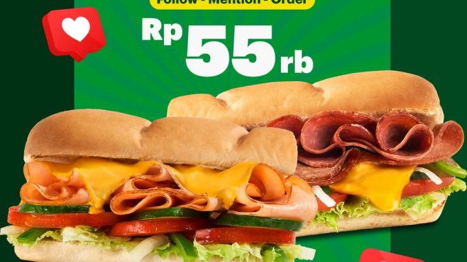 Promo Subway FOMO Deals 2 Sandwich Rp. 55.000 menu pilihan Februari 2026