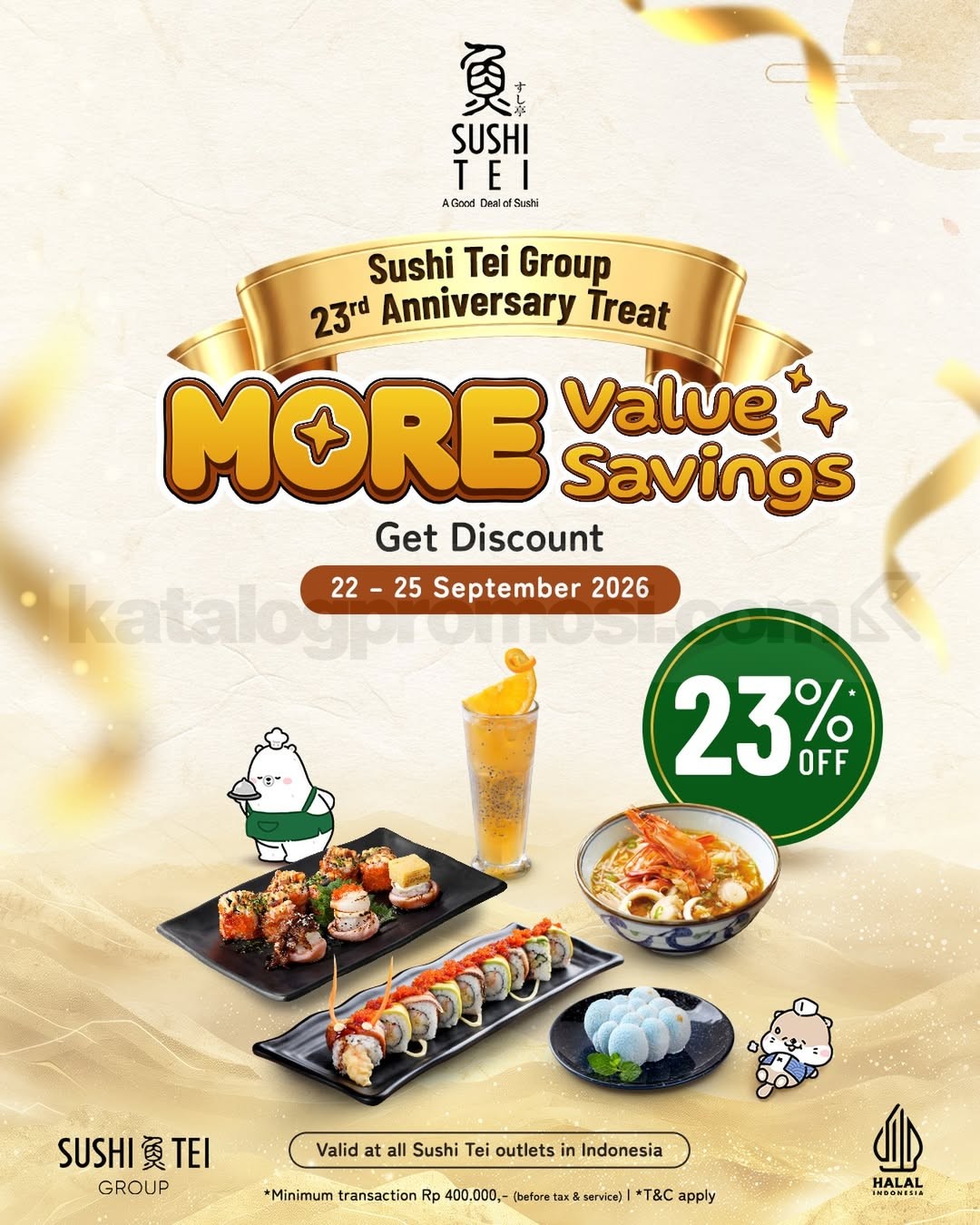 Promo Sushi Tei Group 23rd Anniversary Diskon 23%