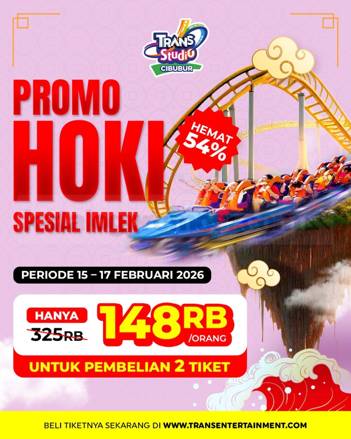 Promo Trans Studio Cibubur Hoki Imlek Diskon 54% Promo Trans Studio Cibubur Hoki Imlek Diskon 54% dengan minimal 2 tiket