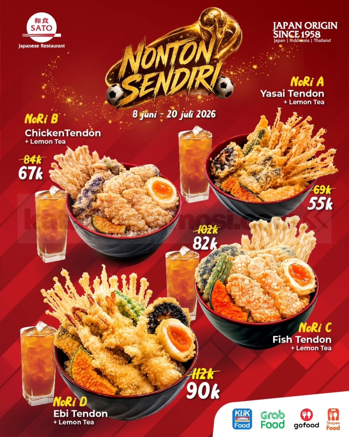 Promo Washoku Sato Paket Nobar World Cup mulai Rp. 55.000 Promo Washoku Sato Paket Nobar World Cup mulai Rp. 55.000 dengan pilihan paket hemat untuk sendiri dan ramean