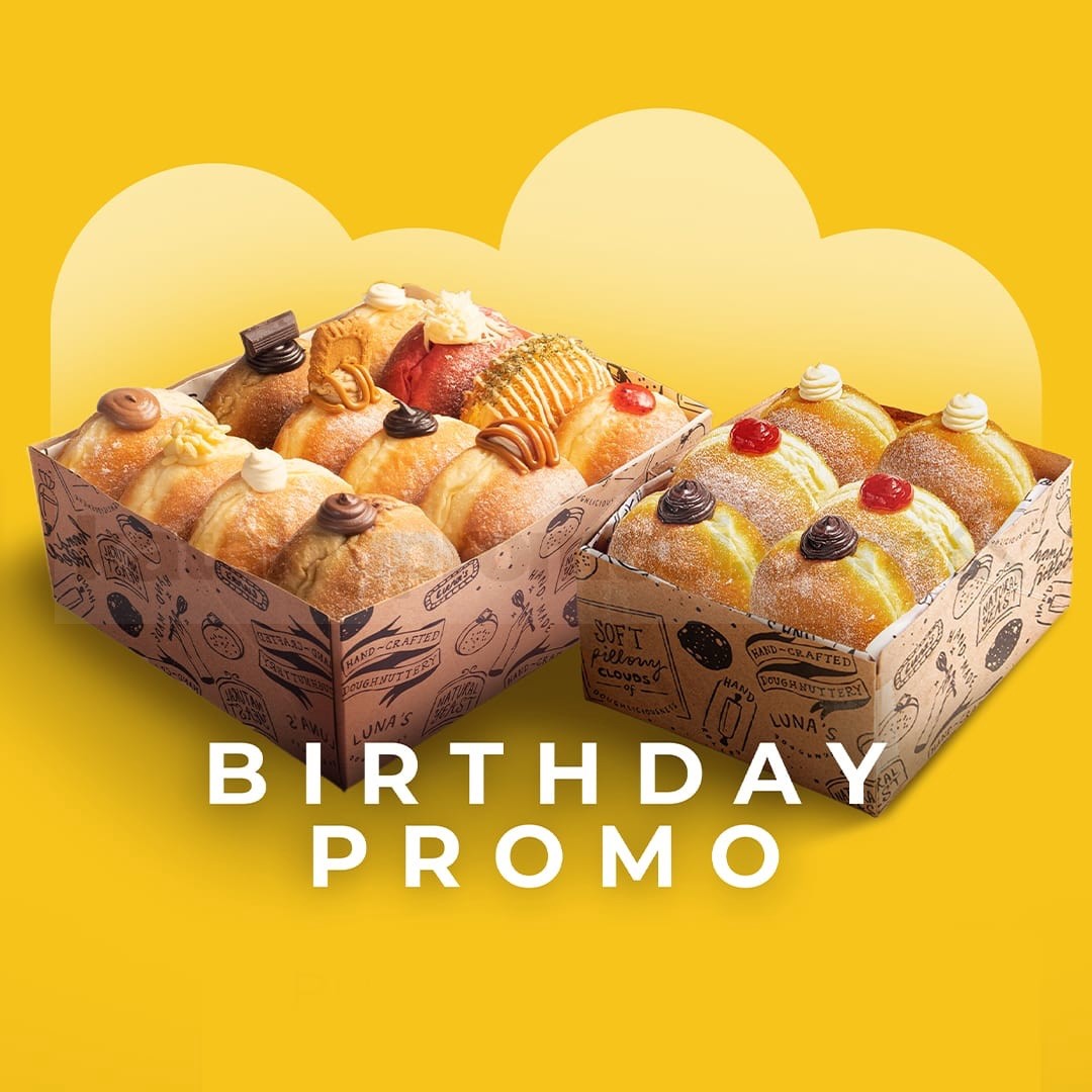 Promo Luna's Doughnuts Double Promo Birthday & BCA Mulai Rp. 75.000 Promo Luna's Doughnuts Double Promo Birthday & BCA mulai Rp. 75.000 dengan promo ulang tahun dan diskon khusus BCA.
