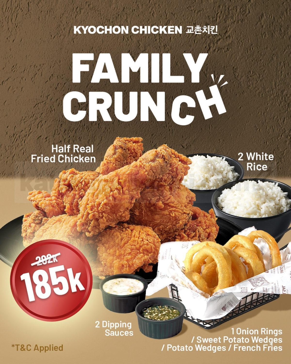Promo Kyochon Family Crunch Rp. 185.000 Promo Kyochon Family Crunch Rp. 185.000 dengan paket ayam goreng nasi side dish dan dipping sauce