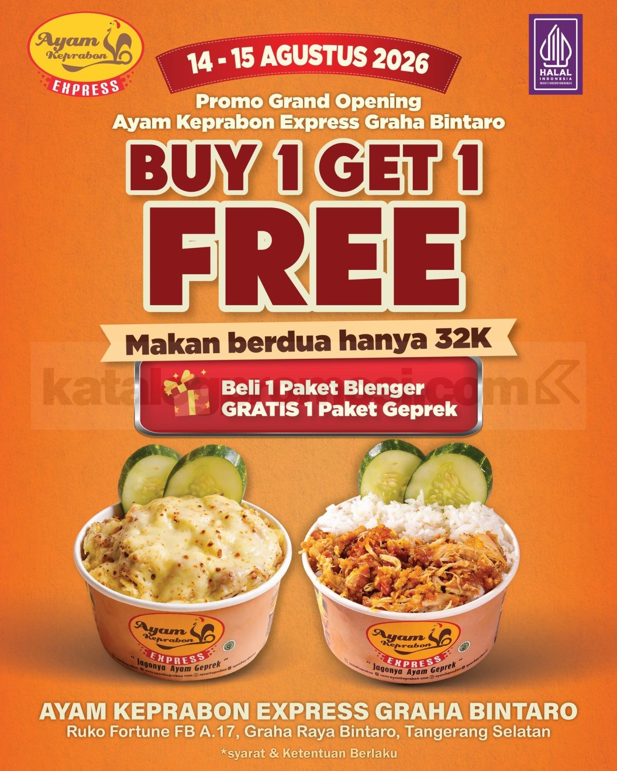 Promo Ayam Keprabon Express Grand Opening Graha Bintaro Buy 1 Get 1 Promo Ayam Keprabon Express Grand Opening Graha Bintaro Buy 1 Get 1 pada 14–15 Agustus 2026.