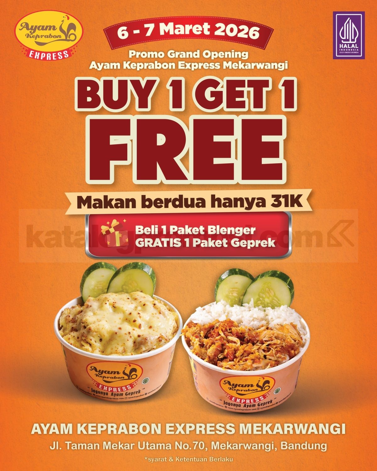 Promo Ayam Keprabon Opening Mekarwangi Beli 1 Gratis 1 Promo Ayam Keprabon Opening Mekarwangi Beli 1 Gratis 1 periode 6 – 7 Maret 2026 Bandung