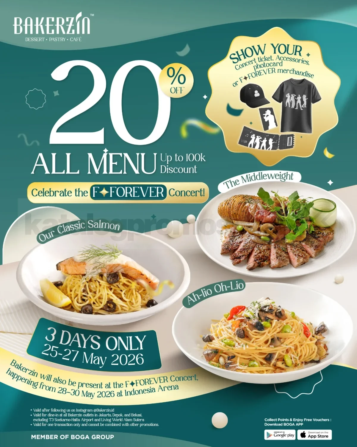 Promo Bakerzin FForever Concert Diskon 20% All Menu Promo Bakerzin FForever Concert Diskon 20% All Menu untuk dine-in periode 25-27 Mei 2026