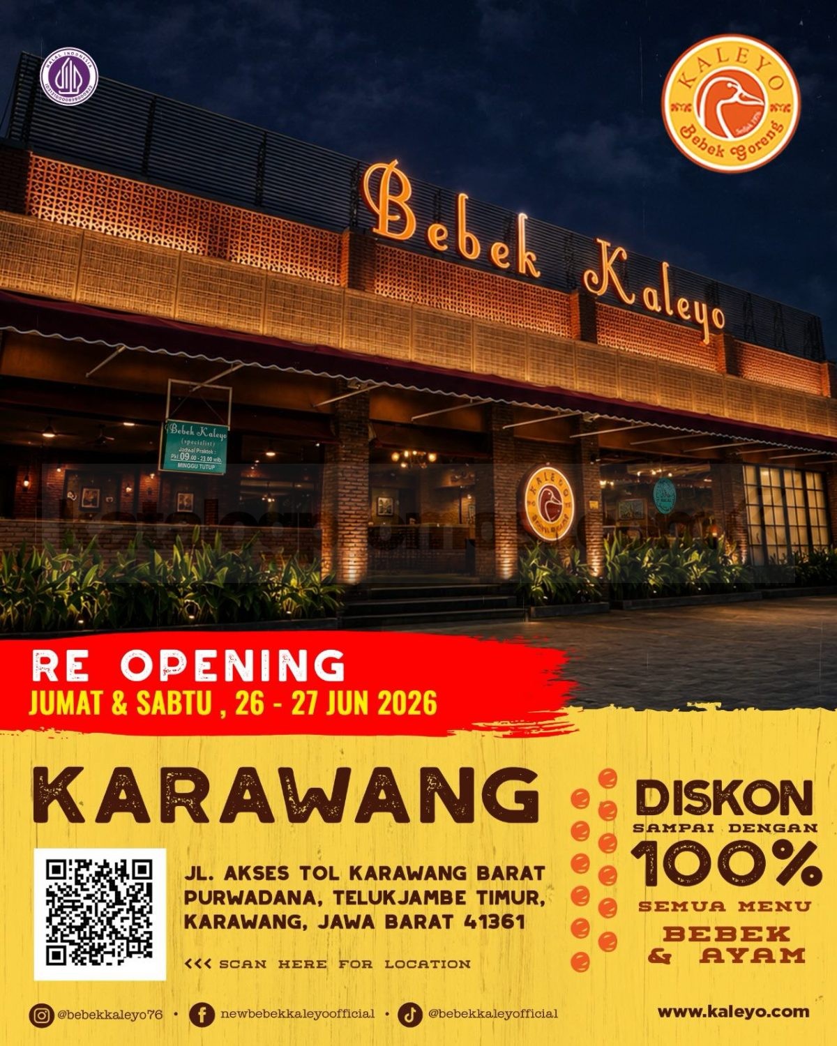 Promo Bebek Kaleyo Re-Opening Diskon hingga 100% Promo Bebek Kaleyo Re-Opening Diskon hingga 100% menu bebek dan ayam Karawang