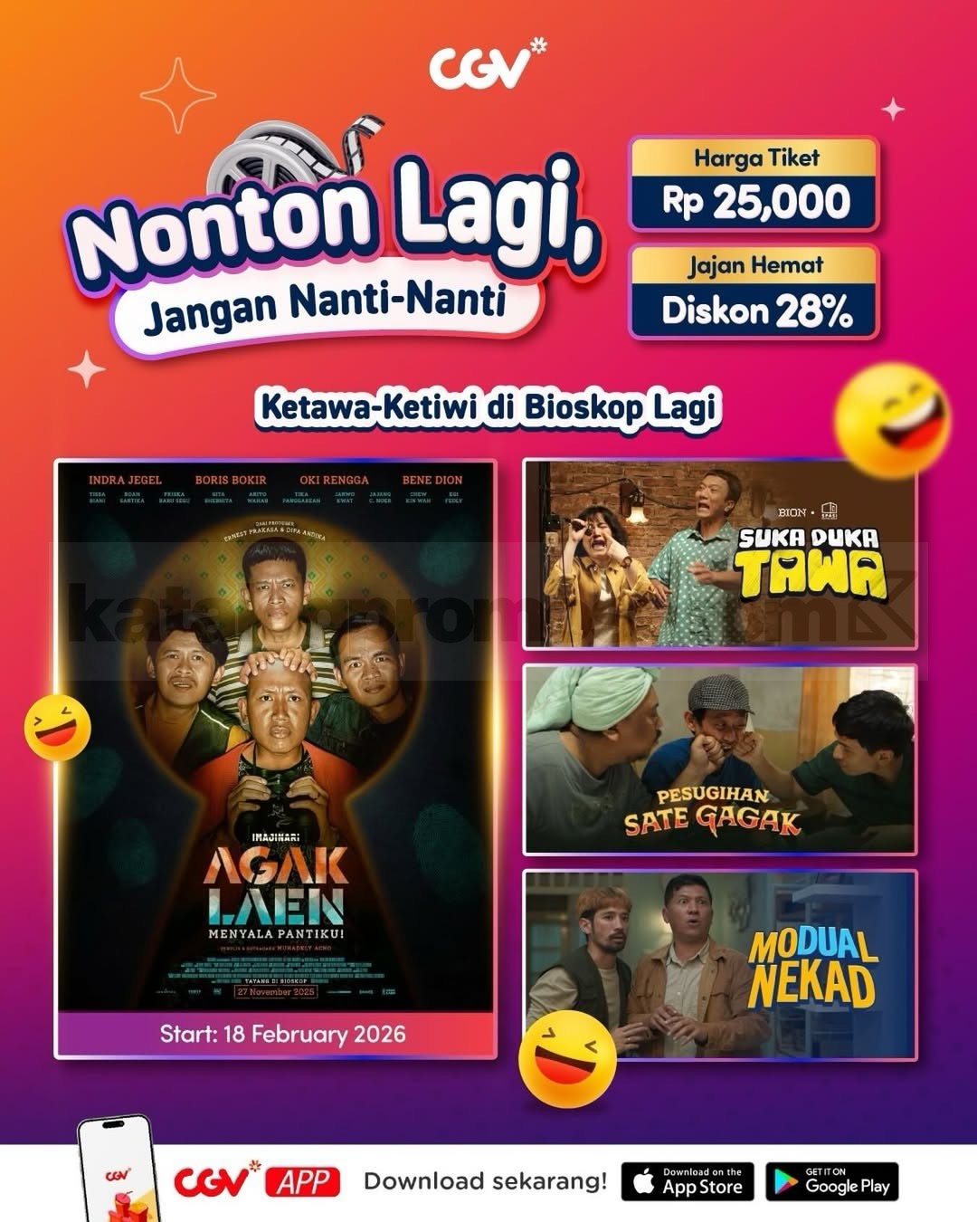 Promo CGV Nonton Rp. 25.000 + Diskon Combo 28% Promo CGV Nonton Rp. 25.000 diskon combo 28 persen tiket film pilihan