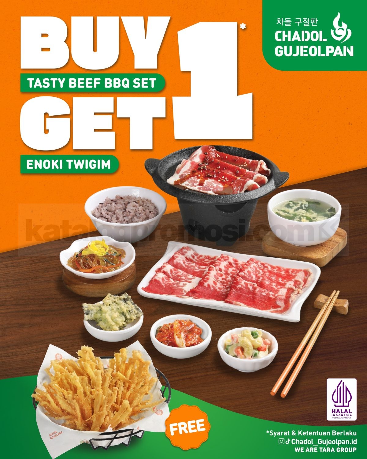 Promo Chadol Gujeolpan Lunch Special Buy 1 Get 1 Promo Chadol Gujeolpan Lunch Special Buy 1 Get 1 gratis Enoki Twigim saat beli Tasty Beef BBQ Set