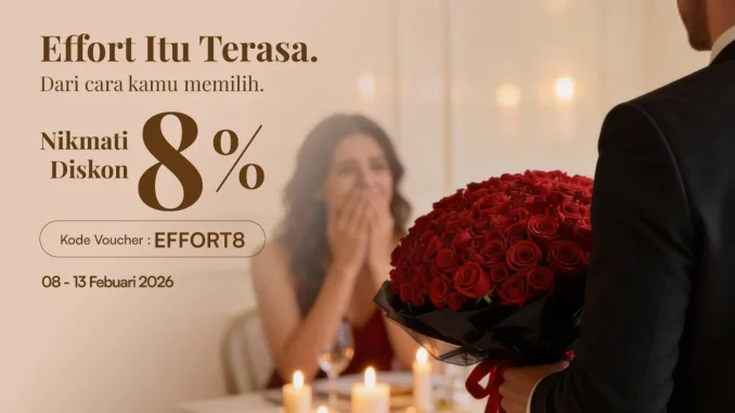 Buket bunga Valentine FlowerAdvisor elegan diskon 8% untuk kejutan romantis