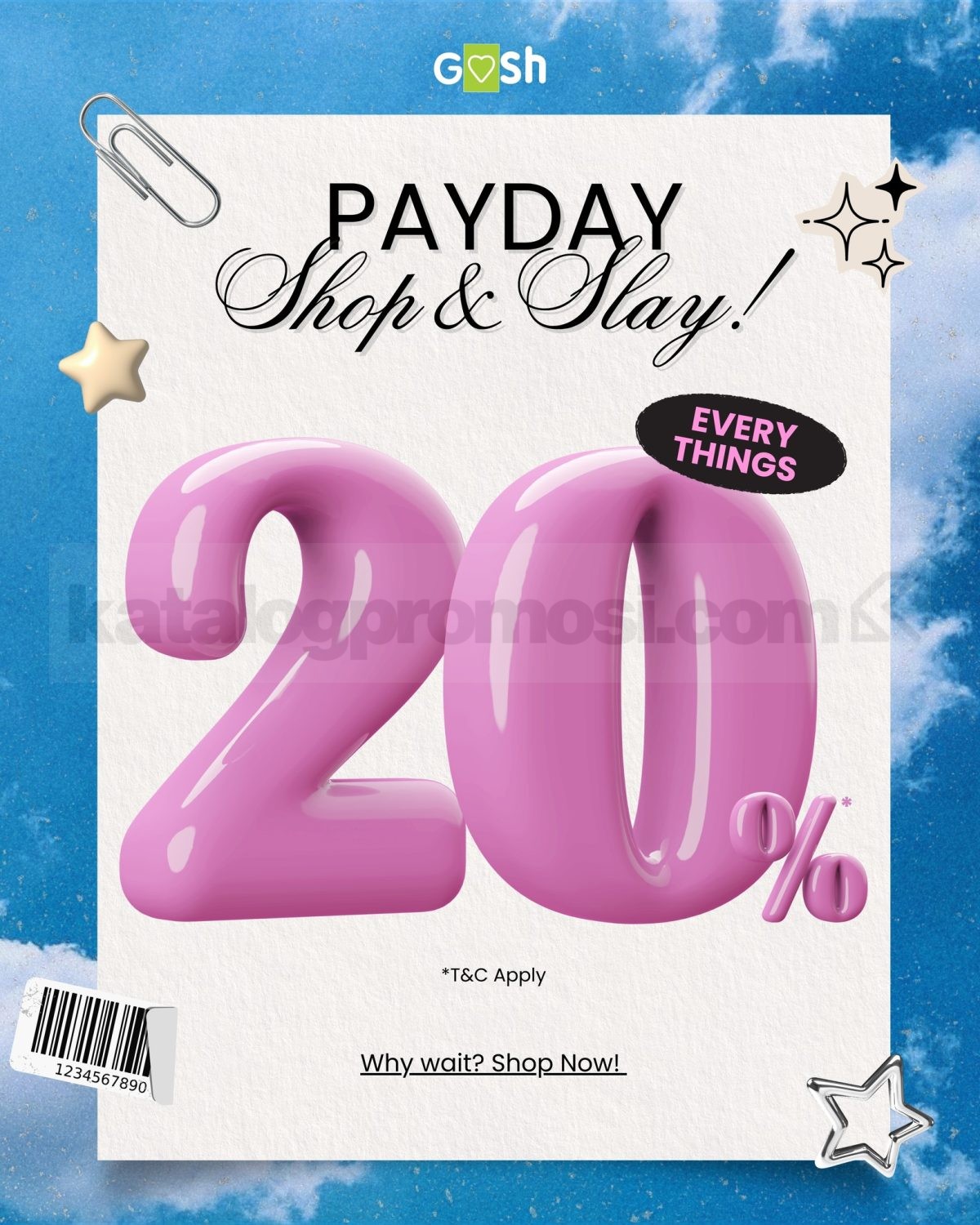 Promo GOSH Payday Diskon 20% All Items Promo GOSH payday diskon 20 persen untuk semua item periode Maret 2026