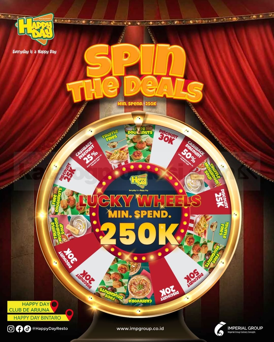 Promo Happy Day Fun Games: Spin The Deals Promo Happy Day Fun Games: Spin The Deals berhadiah cashback dan free item Maret 2026