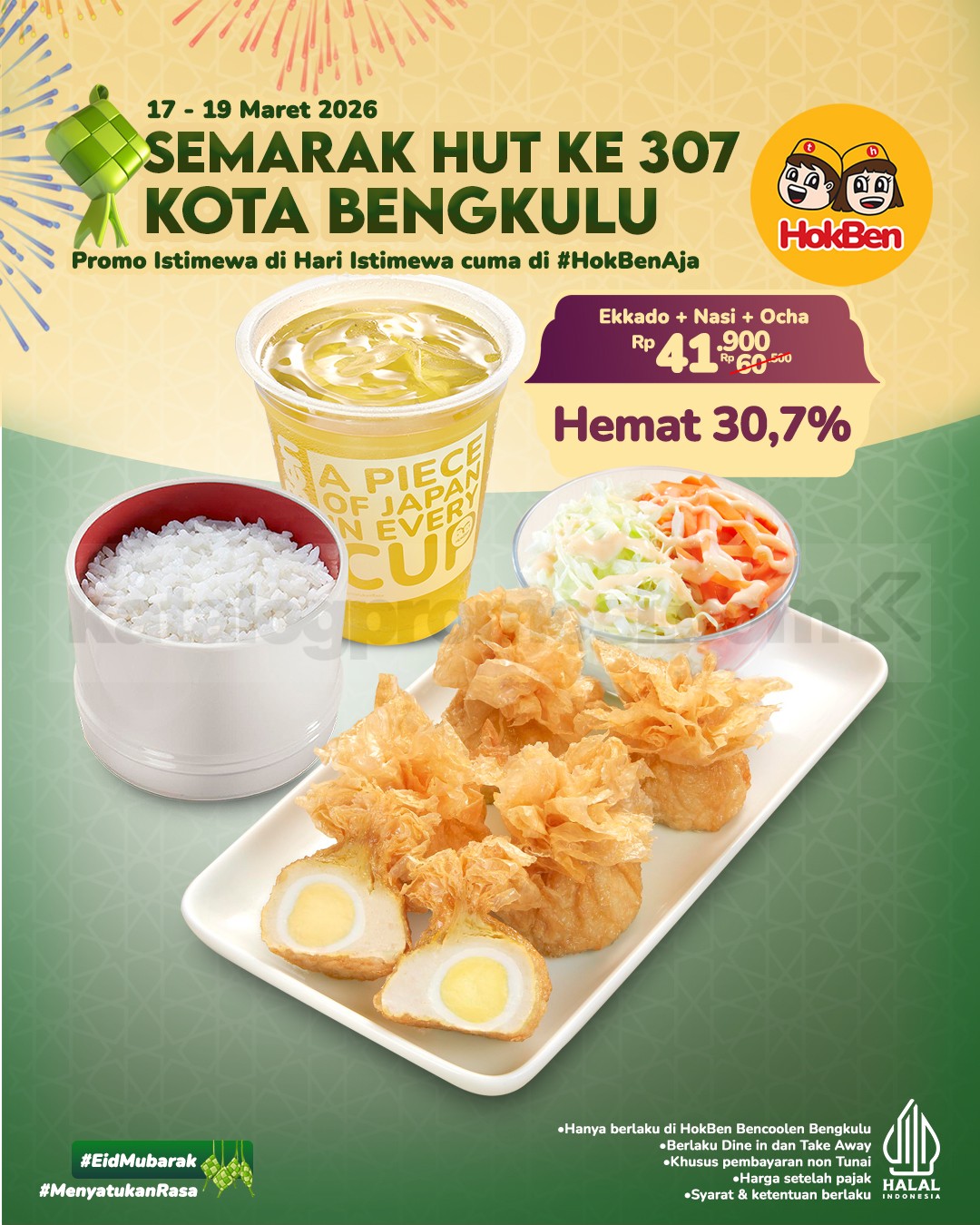 Promo HokBen HUT Kota Bengkulu Paket Ekkado Diskon 30,7% Promo HokBen HUT Kota Bengkulu Paket Ekkado Diskon 30,7% Rp. 41.900 di HokBen Bengkulu