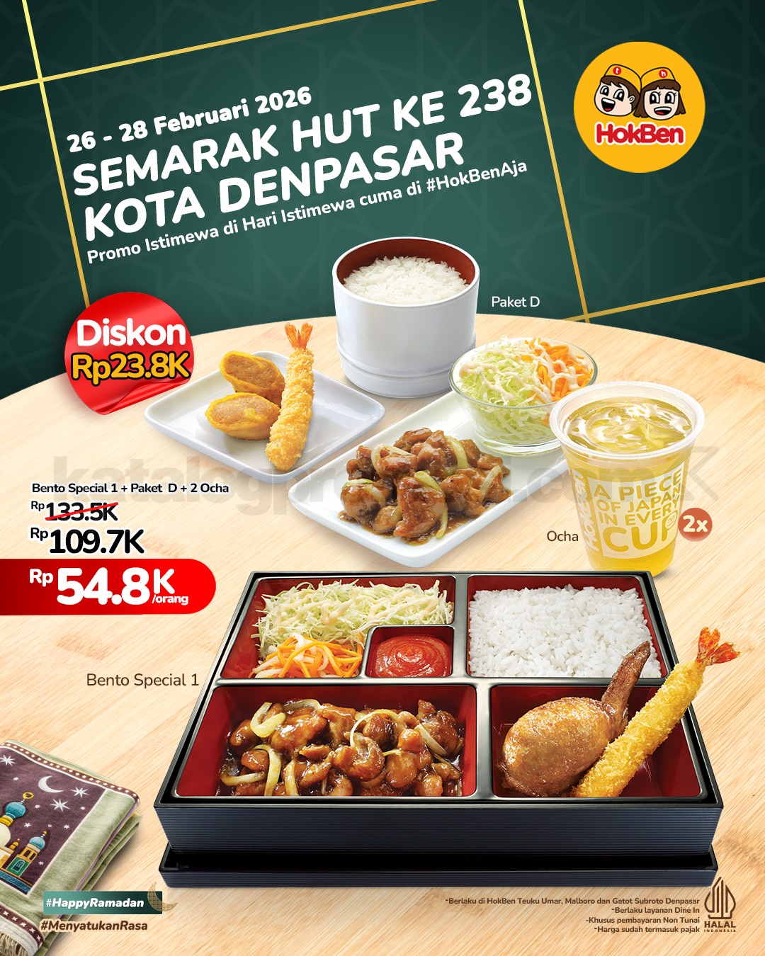 Promo HokBen HUT Kota Denpasar Paket Bento Diskon Rp. 23.800 Promo HokBen HUT Kota Denpasar Paket Bento Diskon Rp. 23.800 dengan 2 Cold Ocha