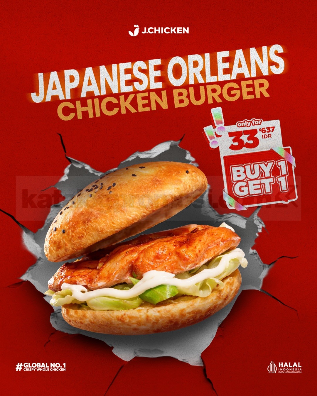 Promo J.CHICKEN Japanese Orleans Chicken Burger Buy 1 Get 1 Promo J.CHICKEN Japanese Orleans Chicken Burger Buy 1 Get 1 Rp. 33.637 burger juicy creamy
