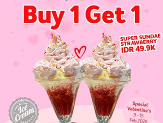 Promo Johnny Rockets Valentine Buy 1 Get 1 Free Super Sundae Strawberry periode 9 – 15 Februari 2026