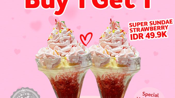 Promo Johnny Rockets Valentine Buy 1 Get 1 Free Super Sundae Strawberry periode 9 – 15 Februari 2026