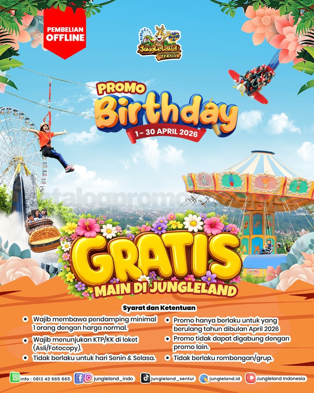 Promo JungleLand Birthday Treats Gratis Tiket Masuk Promo JungleLand Birthday Treats Gratis Tiket Masuk untuk ulang tahun bulan April dengan pendamping berbayar