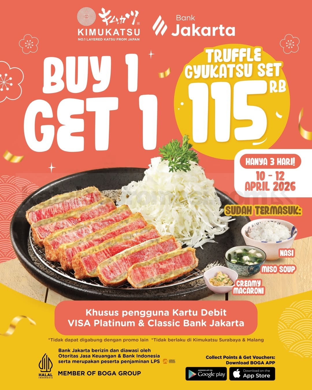Promo Kimukatsu HUT Bank Jakarta Buy 1 Get 1 Promo Kimukatsu HUT Bank Jakarta Buy 1 Get 1 mulai Rp. 115.000 untuk Truffle Gyukatsu Set