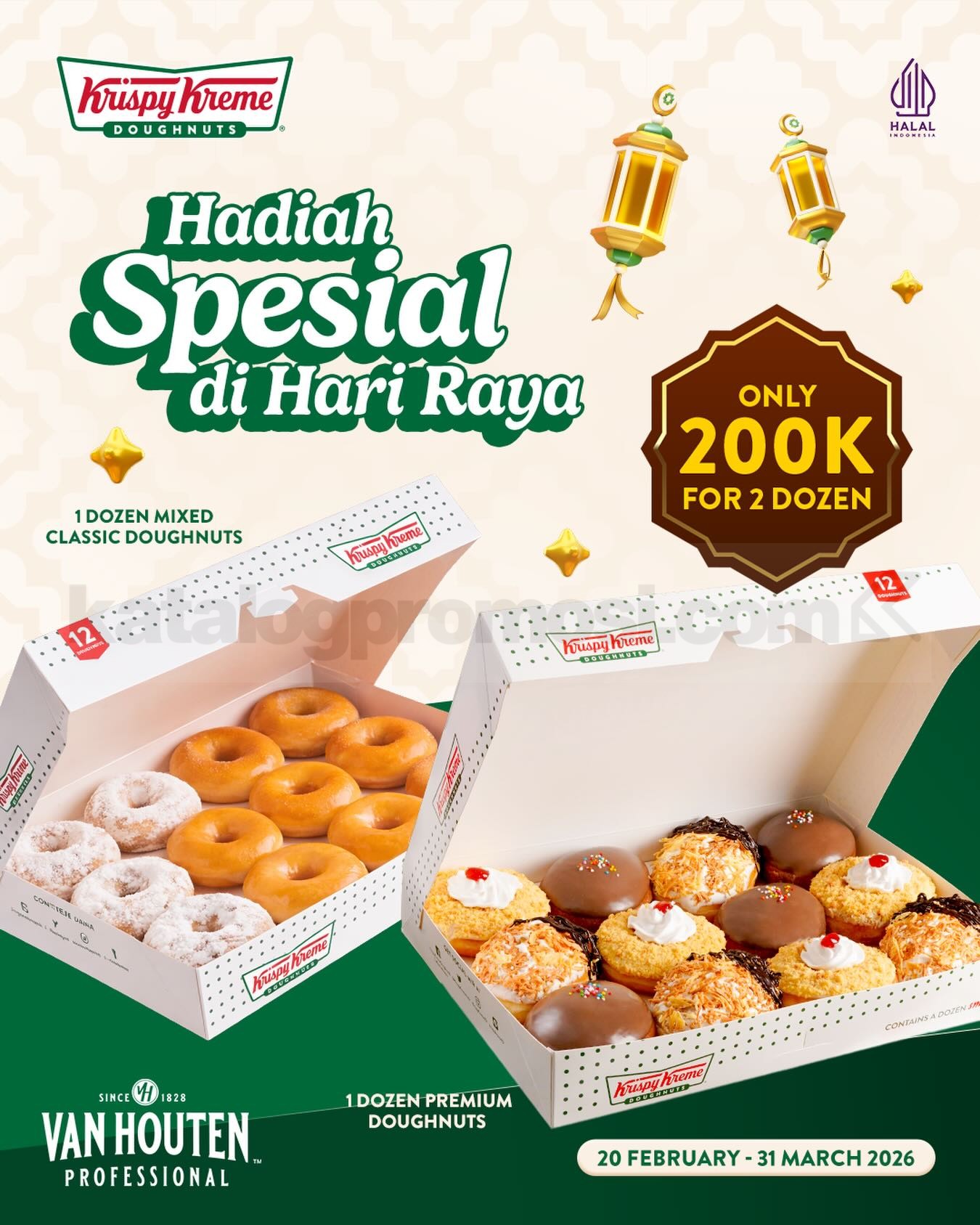Promo Krispy Kreme Ramadan Hampers 2 Lusin Rp. 200.000 Promo Krispy Kreme Ramadan Hampers 2 lusin doughnuts Rp. 200.000 periode 20 Februari – 31 Maret 2026