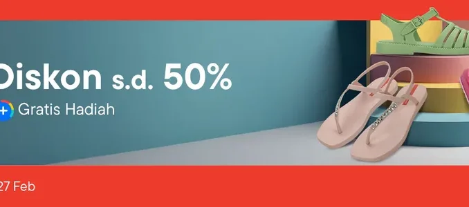 Promo Melissa Zaxy Ipanema Superga Diskon 50% dengan gratis hadiah produk tertentu Februari 2026