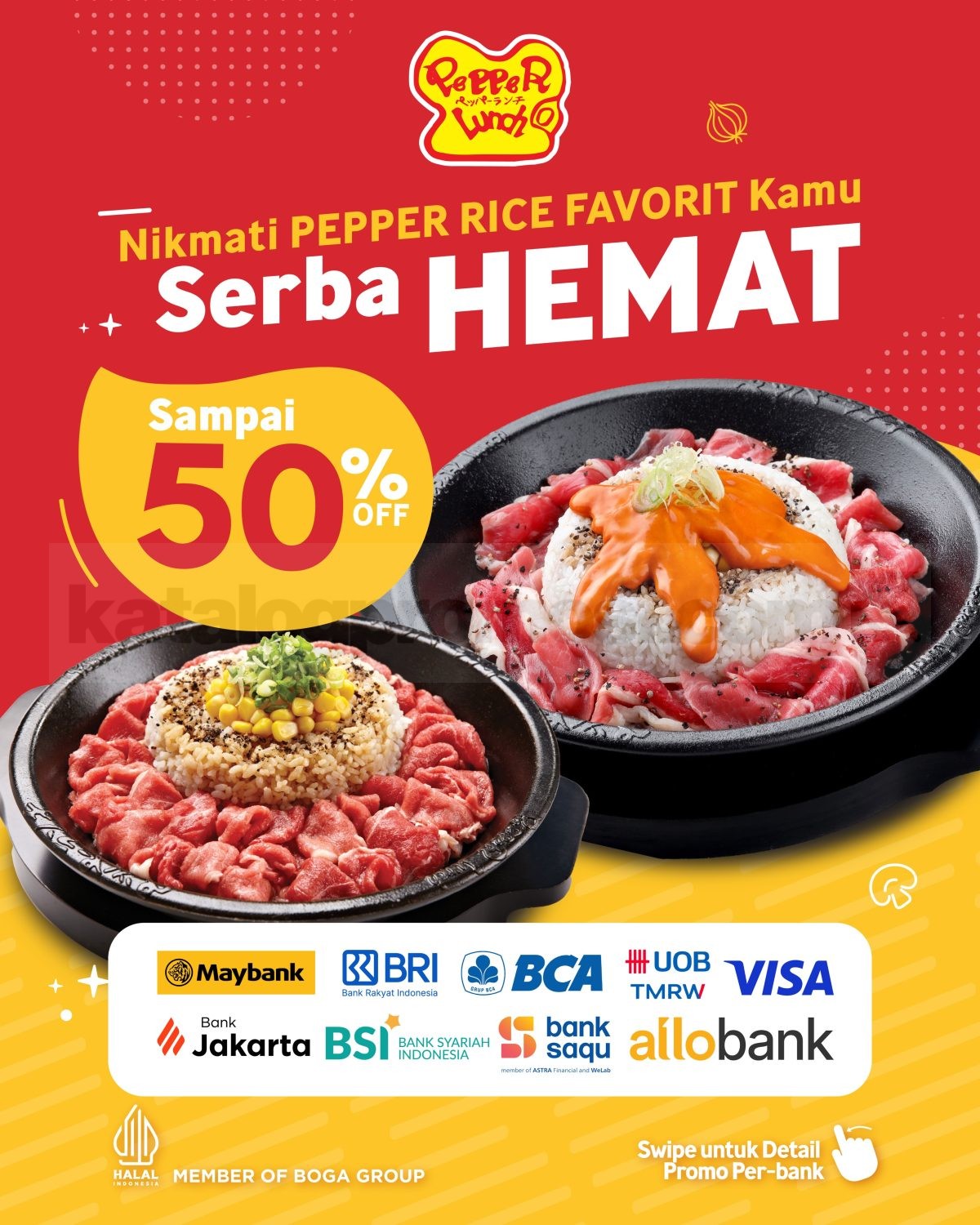 Promo Pepper Lunch Diskon Bank hingga 50% Promo Pepper Lunch Diskon Bank hingga 50% dengan berbagai kartu kredit, debit, QRIS, cashback dan Buy 1 Get 1.